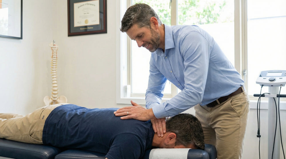 Dr. Michael Blandy performing a chiropractic adjustment at Auckland Wellness Centre, North Shore