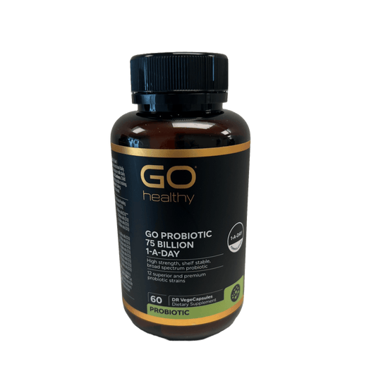 Go Healthy Probiotics 75 Billion 60 Capsules – front bottle image, NZ supplement for gut and immune support

